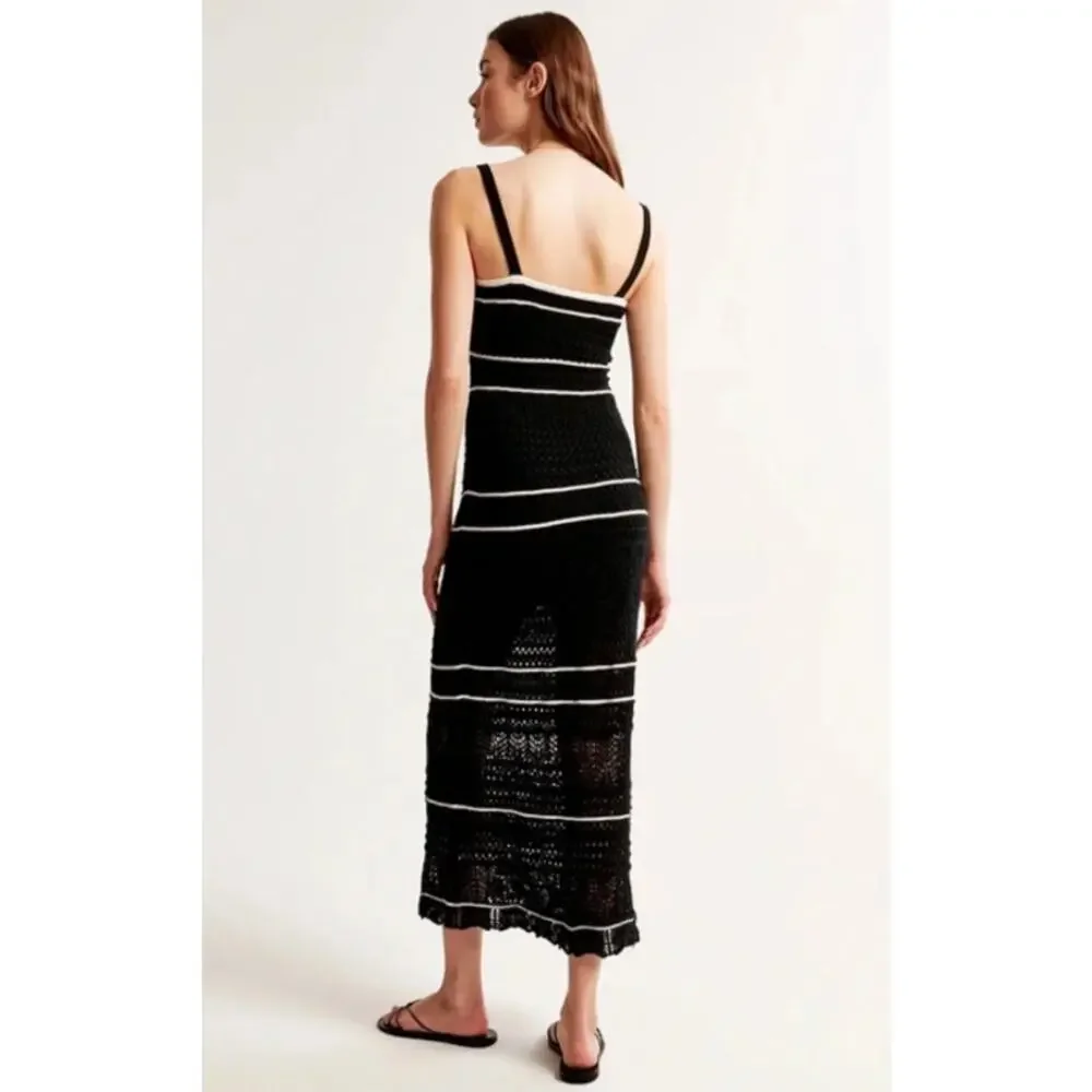 Abercrombie & Fitch Crochet Style Maxi Dress Sleeveless Knit Midi Contrast Trim